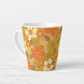 Retro 60s/70s Oranje en Olijfgroene Floral Latte Mok (Linkerhoek)