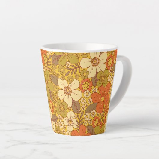 Retro 60s/70s Oranje en Olijfgroene Floral Latte Mok (Rechterhoek)