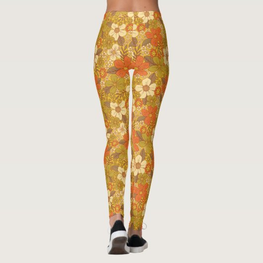 Retro 60s/70s Oranje en Olijfgroene Floral Leggings (Achterkant)