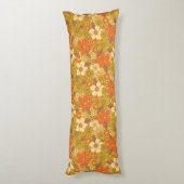 Retro 60s/70s Oranje en Olijfgroene Floral Lichaamskussen (Achterkant (Verticaal))