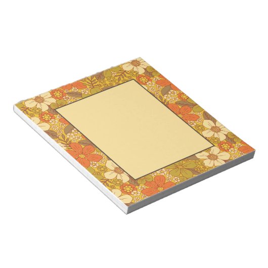 Retro 60s/70s Oranje en Olijfgroene Floral Notitieblok (Schuin)