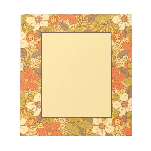 Retro 60s/70s Oranje en Olijfgroene Floral Notitieblok (Voorkant)