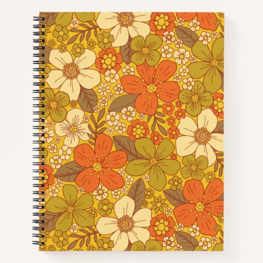 Retro 60s/70s Oranje en Olijfgroene Floral Notitieboek (Voorkant)