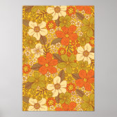 Retro 60s/70s Oranje en Olijfgroene Floral Poster (Voorkant)