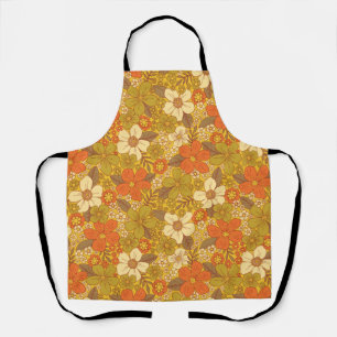 Retro 60s/70s Oranje en Olijfgroene Floral Schort