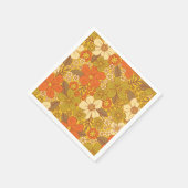 Retro 60s/70s Oranje en Olijfgroene Floral Servet (Hoek)
