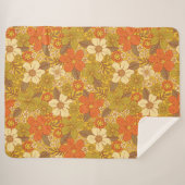 Retro 60s/70s Oranje en Olijfgroene Floral Sherpa Deken (Voorkant (horizontaal))