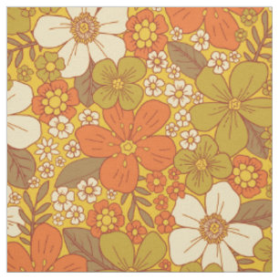Retro 60s/70s Oranje en Olijfgroene Floral Stof