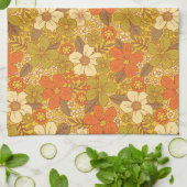 Retro 60s/70s Oranje en Olijfgroene Floral Theedoek (Gevouwen)