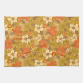 Retro 60s/70s Oranje en Olijfgroene Floral Theedoek (Horizontaal)