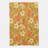 Retro 60s/70s Oranje en Olijfgroene Floral Theedoek (Verticaal)