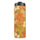 Retro 60s/70s Oranje en Olijfgroene Floral Thermosbeker (Voorkant)
