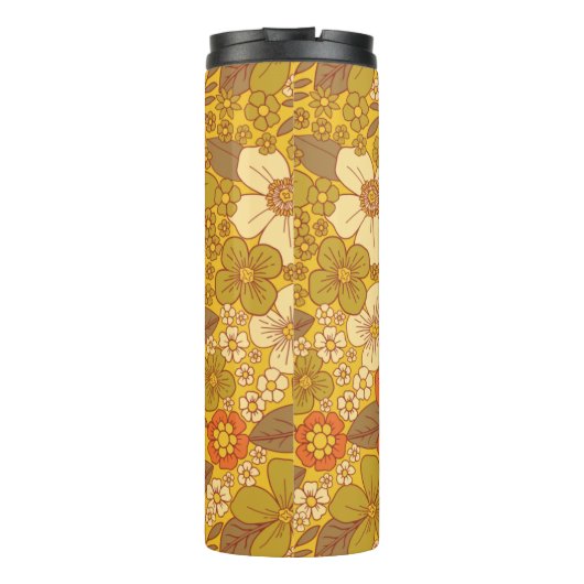 Retro 60s/70s Oranje en Olijfgroene Floral Thermosbeker (Achterkant)