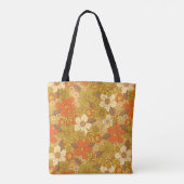 Retro 60s/70s Oranje en Olijfgroene Floral Tote Bag (Achterkant)