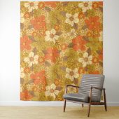 Retro 60s/70s Oranje en Olijfgroene Floral Wandkleed (In situ)