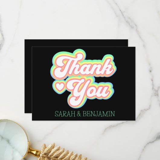 Retro 60s.70s Persoonlijke Weddenschappen Bedankkaart (Voorkant / Achterkant in situ)