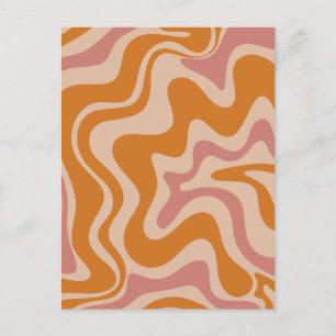 Retro 60s 70s Psychedelic Swirls Oranje roze Briefkaart