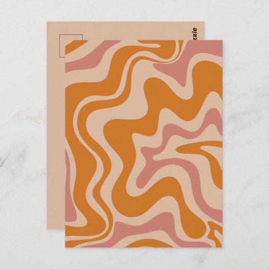 Retro 60s 70s Psychedelic Swirls Oranje roze Briefkaart (Voorkant / Achterkant)