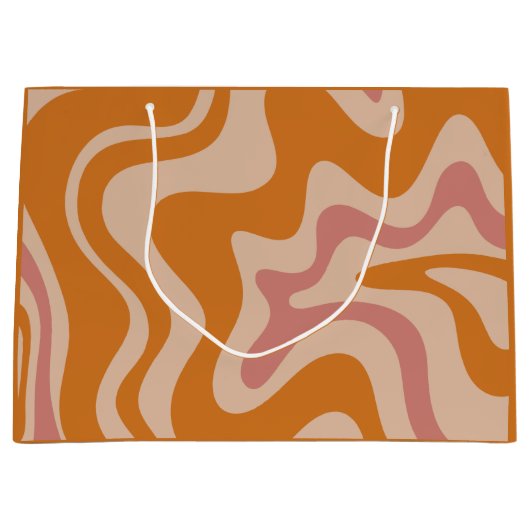 Retro 60s 70s Psychedelic Swirls Oranje roze Groot Cadeauzakje (Voorkant)