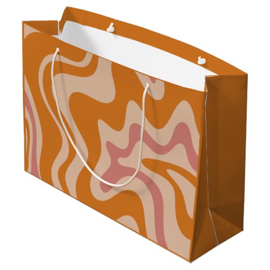 Retro 60s 70s Psychedelic Swirls Oranje roze Groot Cadeauzakje (Achterkant Gekanteld)