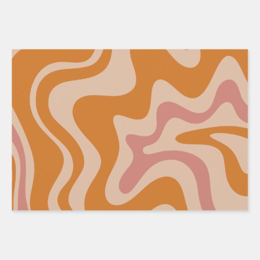 Retro 60s 70s Psychedelic Swirls Oranje roze Inpakpapier Vel (Voorkant)
