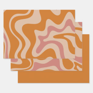 Retro 60s 70s Psychedelic Swirls Oranje roze Inpakpapier Vel