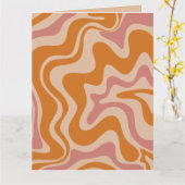 Retro 60s 70s Psychedelic Swirls Oranje roze Kaart (Gele Bloem)