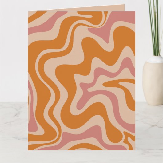 Retro 60s 70s Psychedelic Swirls Oranje roze Kaart (Voorkant)