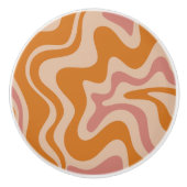 Retro 60s 70s Psychedelic Swirls Oranje roze Keramische Knop (Voorkant)