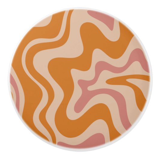 Retro 60s 70s Psychedelic Swirls Oranje roze Keramische Knop (Voorkant)