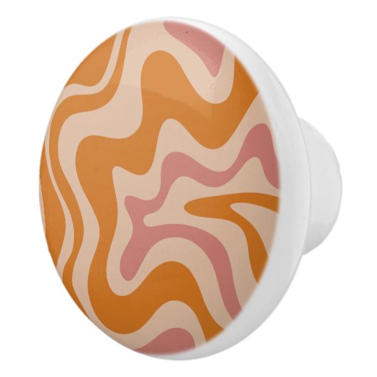 Retro 60s 70s Psychedelic Swirls Oranje roze Keramische Knop (Rechts)