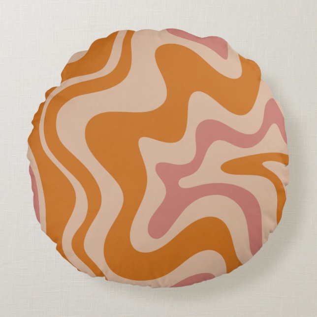 Retro 60s 70s Psychedelic Swirls Oranje roze Rond Kussen (Voorkant)