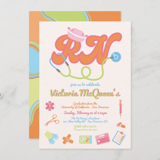 Retro 60's 70's verpleegkundig Afstuderen Kaart (Voorkant / Achterkant)