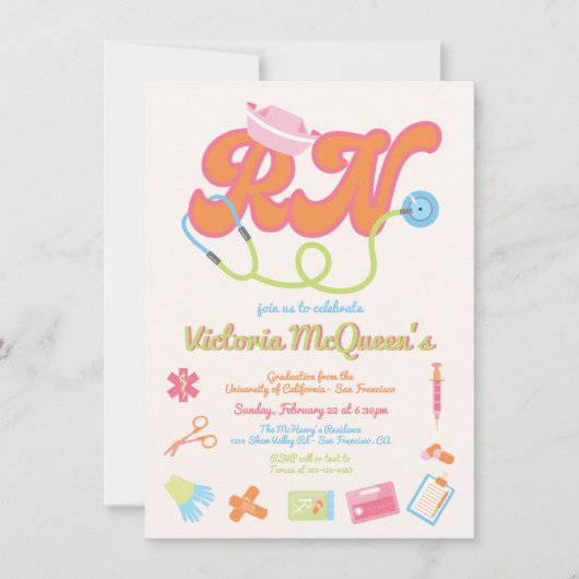 Retro 60's 70's verpleegkundig Afstuderen Kaart (Voorkant)