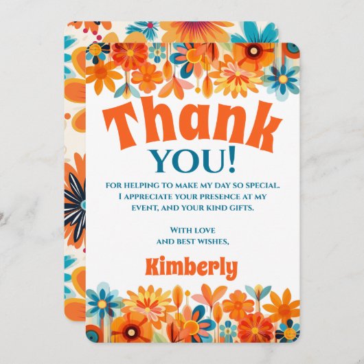 Retro 60s 70's Vibe Flower Power Bedankkaart (Voorkant / Achterkant)