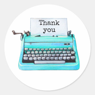 Retro 60s Aqua Typewriter Cute Girly Hartelijk dan Ronde Sticker