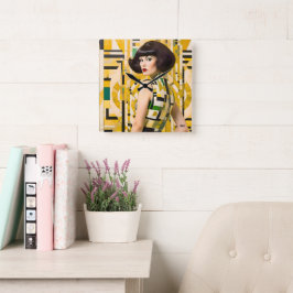 Retro 60's Beauty Geometric fashionplate yellow Vierkante Klok