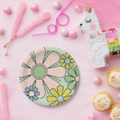 Retro 60s Bloemen Groovy Pastel Bloemen Papieren Bordje (Feest)