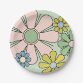 Retro 60s Bloemen Groovy Pastel Bloemen Papieren Bordje (Voorkant)