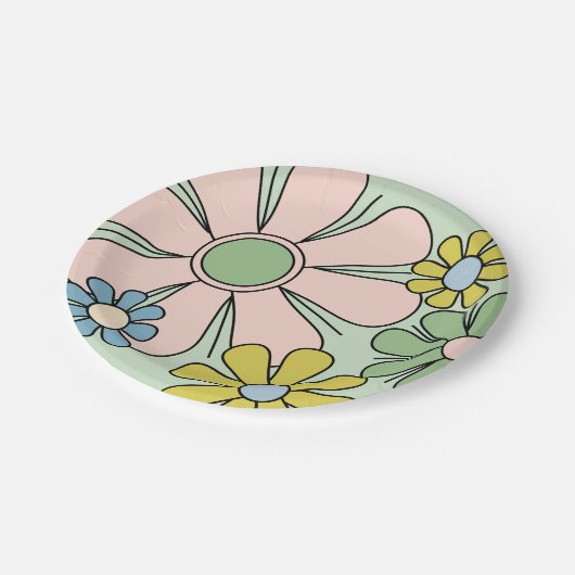 Retro 60s Bloemen Groovy Pastel Bloemen Papieren Bordje (Gekanteld)