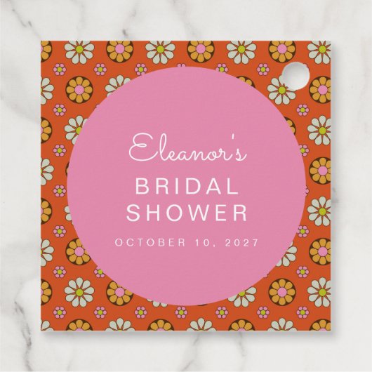 Retro 60s Bloemen Oranje Roze Bruiloft Custom Bedankjes Labels (Achterkant)