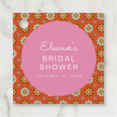 Retro 60s Bloemen Oranje Roze Bruiloft Custom Bedankjes Labels (Voorkant)