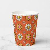 Retro 60s Bloemen Oranje Roze Bruiloft Custom Papieren Bekers (Achterkant)