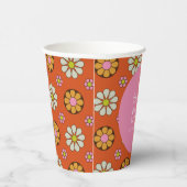 Retro 60s Bloemen Oranje Roze Bruiloft Custom Papieren Bekers (Rechts)