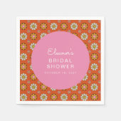 Retro 60s Bloemen Oranje Roze Bruiloft Custom Servet (Voorkant)