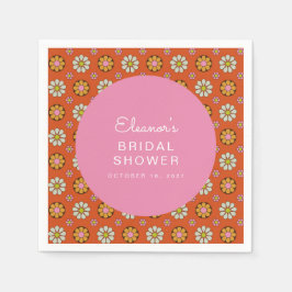 Retro 60s Bloemen Oranje Roze Bruiloft Custom Servet