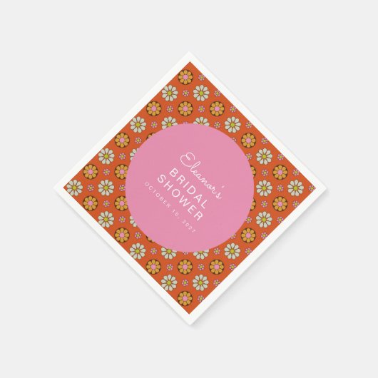 Retro 60s Bloemen Oranje Roze Bruiloft Custom Servet (Hoek)