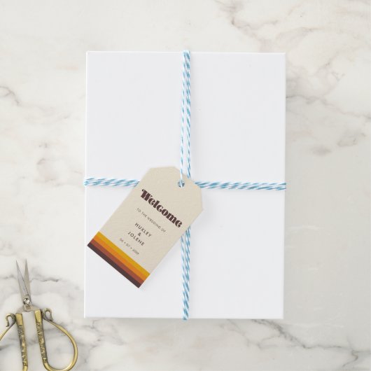 Retro 60s bruiloft welkom cadeaulabel (Met Touw)