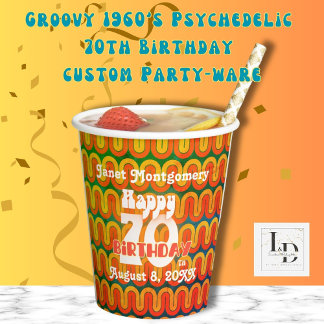 Retro 60's Cheers to 70 Years gepersonaliseerd Papieren Bekers