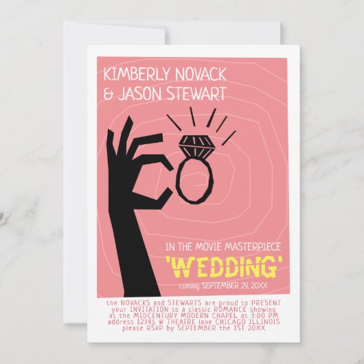 Retro 60s Film Poster Midden-Eeuw Modern Bruiloft Kaart (Voorkant)